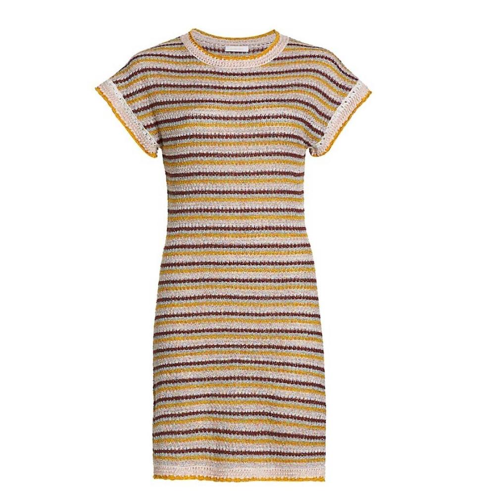 NEW SEE BY CHLOE textured summer striped lurex knit dress in tan - Picture 2 of 2